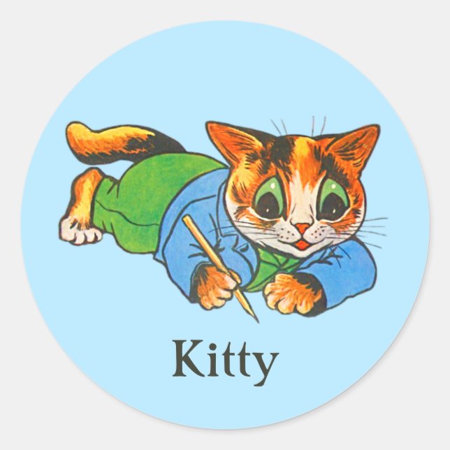 Adesivo Redondo Mascot de Escritores de Gato de Cartoon Retro 1930 (Frente)