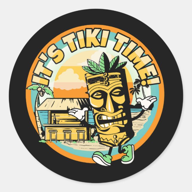 Adesivo Redondo mascot-tiki-with-Beach-bar-it039s-tiki-time (Frente)