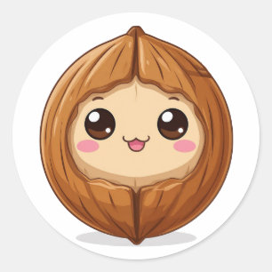 Adesivo Redondo Mascote Adorável de Avelã em Desenho Animado