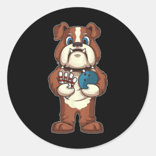 Adesivo Redondo Mascote Bulldog de Boliche Presente para Amante de