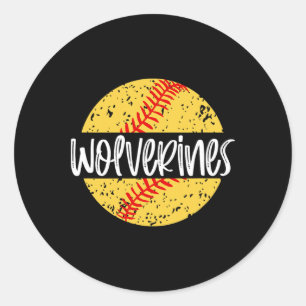 Adesivo Redondo Mascote da Equipe de Softbol Wolverines Espírito E