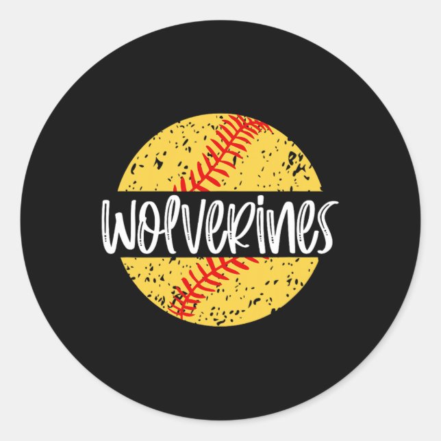 Adesivo Redondo Mascote da Equipe de Softbol Wolverines Espírito E (Frente)