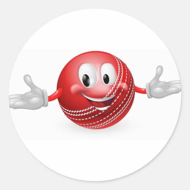 Adesivo Redondo Mascote de Cricket Ball (Frente)