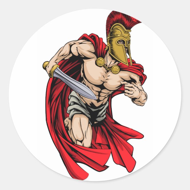 Adesivo Redondo Mascote desportivo espartano (Frente)