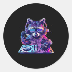 Adesivo Redondo Mascote Dj Edm Techno House Música Animal Engraçad