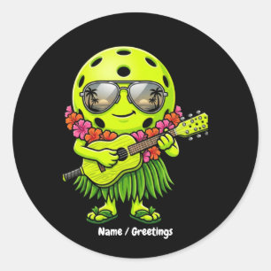 Adesivo Redondo Mascote Havaiano Engraçado de Pickleball Gráfico d
