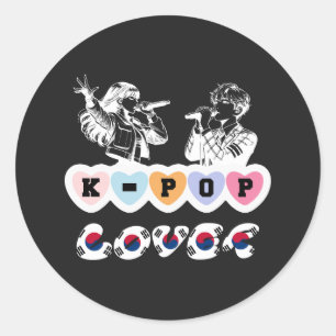 Adesivo Redondo Masculina Idols Cantando KPop Hearts Korea Lover