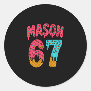 Adesivo Redondo Mason 67 Meme de Sorvete Divertido Seis Sete (no C