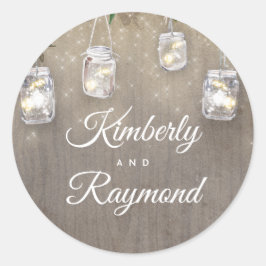 Adesivo Redondo Mason Jar Lights Rustic Wedding