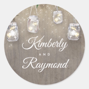 Adesivo Redondo Mason Jar Lights Rustic Wedding