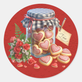 Adesivo Redondo Mason Jar of Namorados Heart Cookies