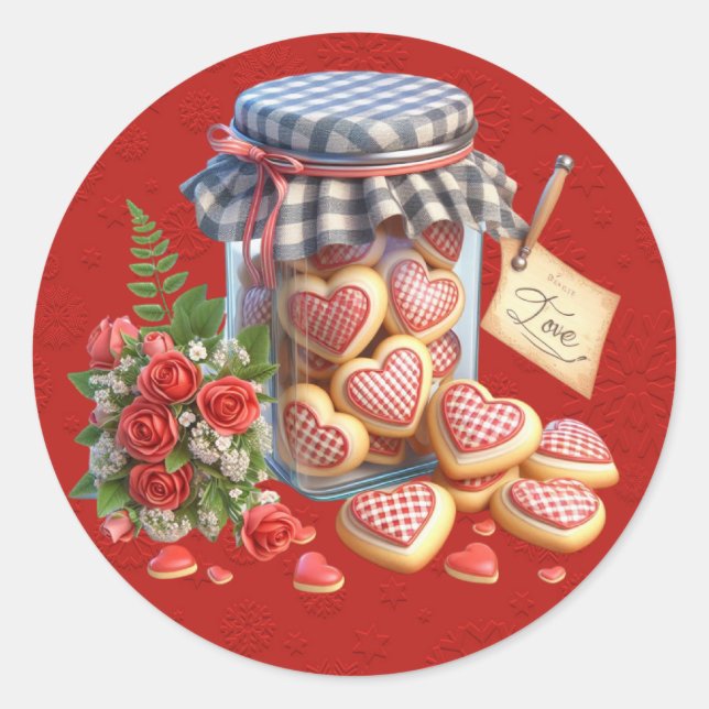 Adesivo Redondo Mason Jar of Namorados Heart Cookies (Frente)