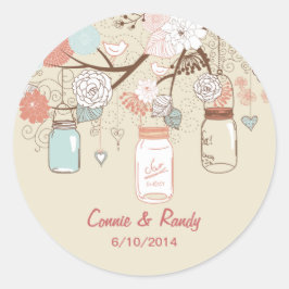 Adesivo Redondo Mason Jar Wedding Sticker Blue Rust Country