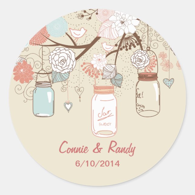Adesivo Redondo Mason Jar Wedding Sticker Blue Rust Country (Frente)