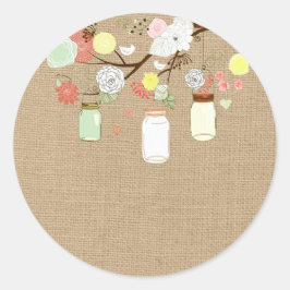 Adesivo Redondo Mason Jars no Faux Burlap Sticker