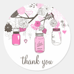 Adesivo Redondo Mason Jars Rosa Quente Obrigado Sticker
