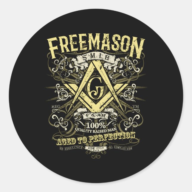 Adesivo Redondo Masonic Est 1717 Distress (Frente)