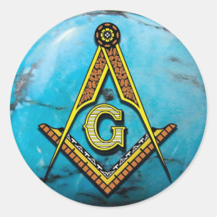 Adesivo Redondo Masonic Square & Compass Turquoise