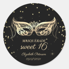 Adesivo Redondo Masquerade Gold Diamonds Sweet 16