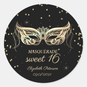 Adesivo Redondo Masquerade Gold Diamonds Sweet 16 