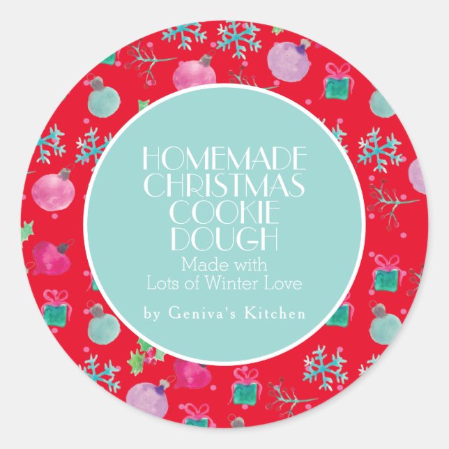 Adesivo Redondo Massa de Biscoito de Natal com Aquarela Caseira (Frente)