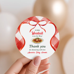 Adesivo Redondo Massa de Meatball Vermelha Xadrez Italiano Chá de