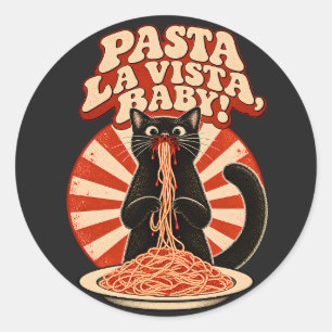 Adesivo Redondo Massa de Pasta de Gato Preto Engraçado Arte de Cre