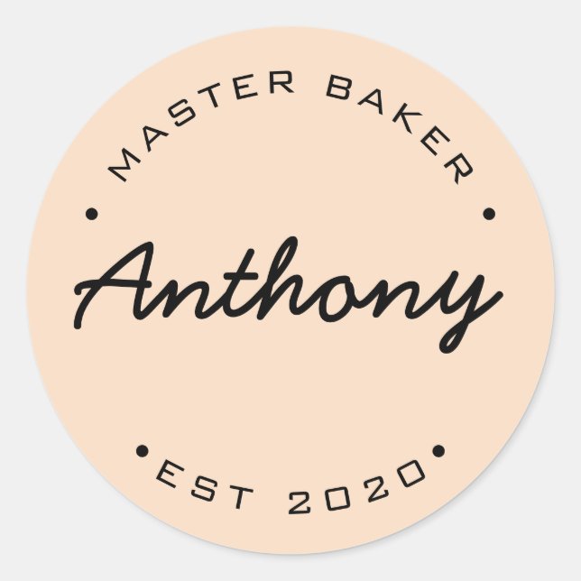 Adesivo Redondo Master Baker Personalizado Estabelecido ano (Frente)