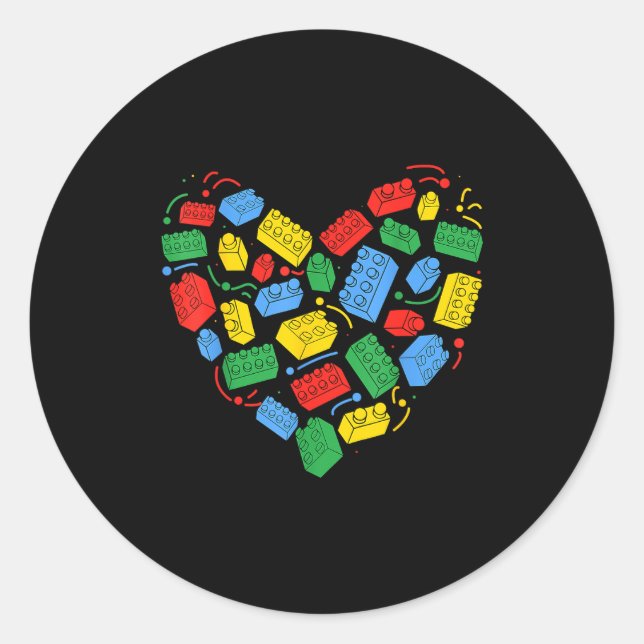 Adesivo Redondo Master Builder Block Brick Building Heart Valentin (Frente)