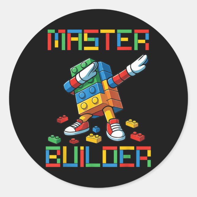 Adesivo Redondo Master Builder Tee Dabbing Blocks Bricks Building  (Frente)