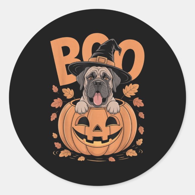 Adesivo Redondo Mastiff Costume On Pumpkin Halloween Mastiff  (Frente)