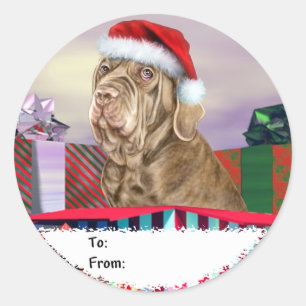 Adesivo Redondo Mastim napolitano de Natal Tawny Gift Tags