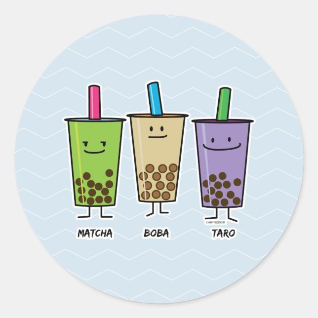 Adesivo Redondo Matcha boba chá verde leite Taro tapioca (Frente)