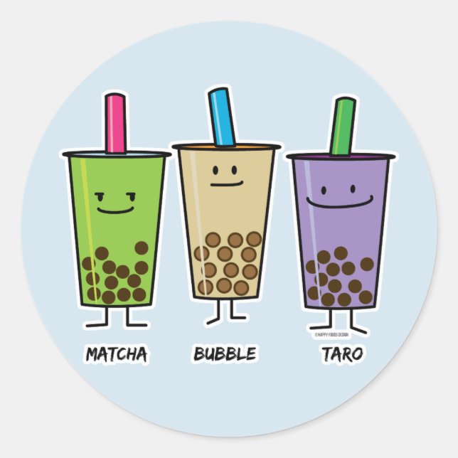 Adesivo Redondo Matcha boba chá verde leite Taro tapioca Japa (Frente)