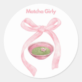Adesivo Redondo Matcha Girly Sticker, Matcha, Arco Coquette