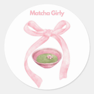 Adesivo Redondo Matcha Girly Sticker, Matcha, Arco Coquette