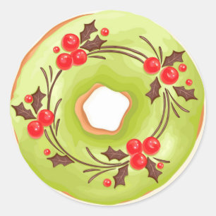 Adesivo Redondo Matcha Rosquinhas com Hollies Christmas
