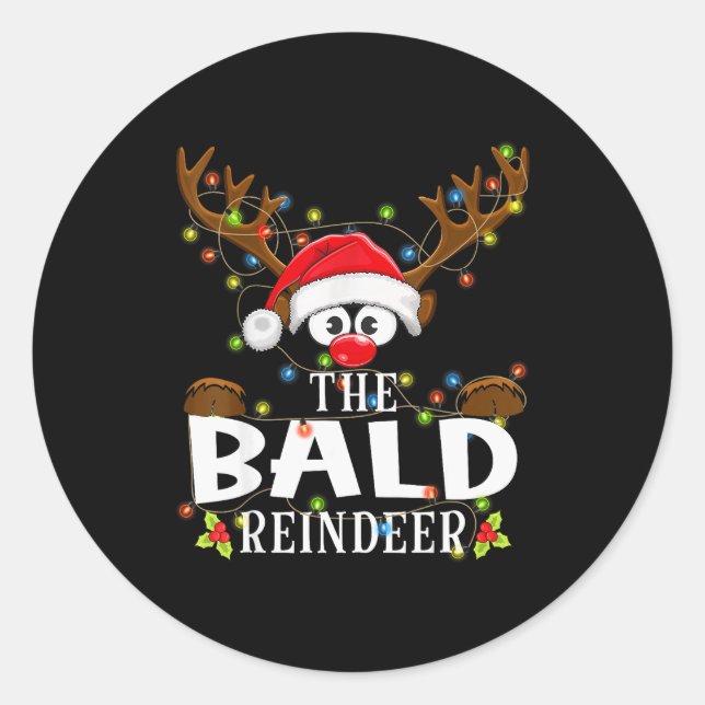 Adesivo Redondo Matching Christmas The Bald Reindeer Pajama  (Frente)