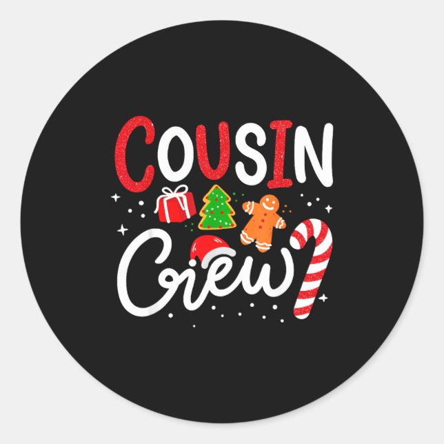 Adesivo Redondo Matching Cousin Crew Christmas 2025 Family Holiday (Frente)