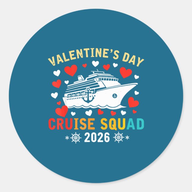 Adesivo Redondo Matching Valentines Cruise Squad 2026 Cruise Ship  (Frente)