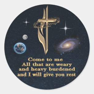 Adesivo Redondo Mateus 11:28 
