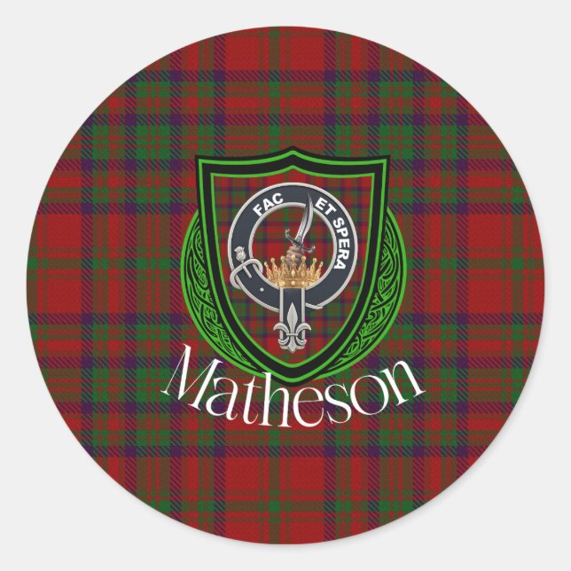 Adesivo Redondo Matheson Scottish Clan Tartan & Crest (Frente)