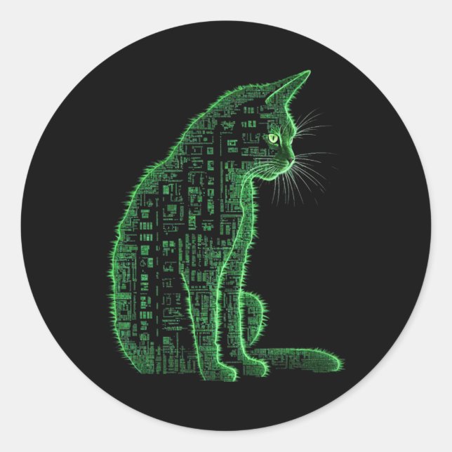 Adesivo Redondo Matrix Cat Art (Frente)