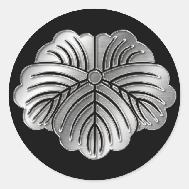 Adesivo Redondo Matsunaga Clan Kamon Silver Chrome (Frente)