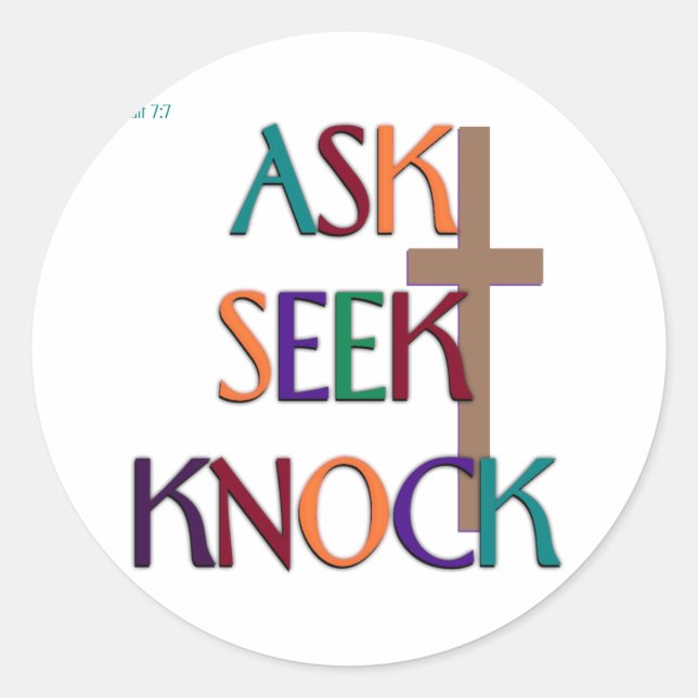 Adesivo Redondo Matt 7:7 presente cristão personalizável (Frente)