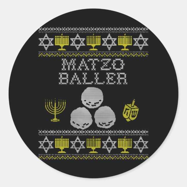 Adesivo Redondo Matzo Baller Funny Hanukkah s Matzah Balls (Frente)