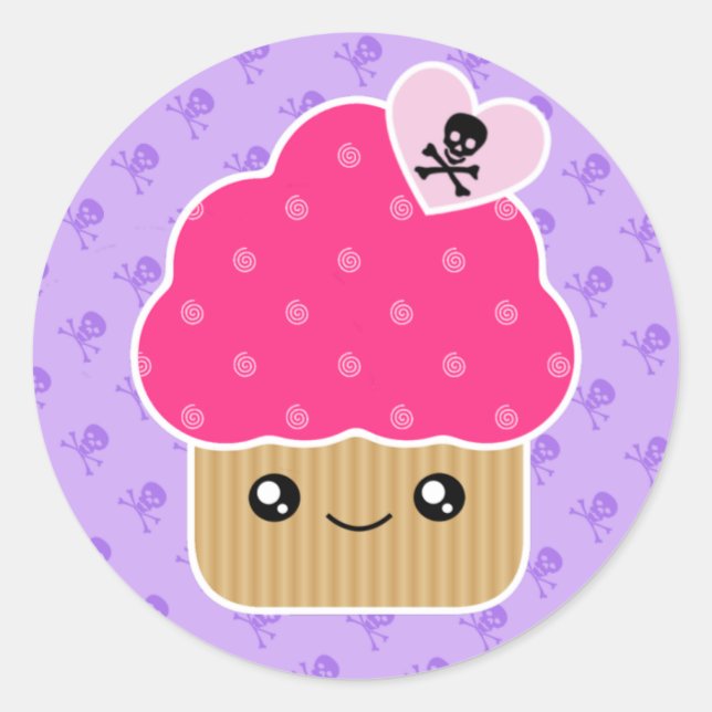 Adesivo Redondo Mau Cute Kawaii Cupcake De Autocolantes Mortais (Frente)