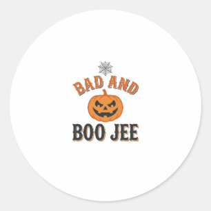Adesivo Redondo Mau E Boo Jee Abóbora De Halloween Gráfica_1