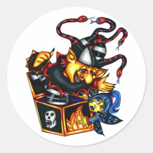 Adesivo Redondo Mau Jack In Box e fada Gótico Fantasia art