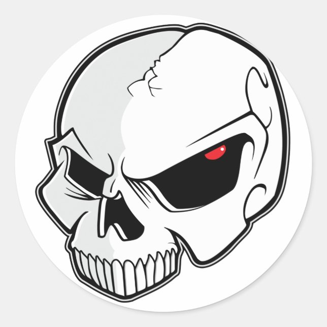 Adesivo Redondo Mau Sanguíneo Vermelho Olhais Crânio (Frente)